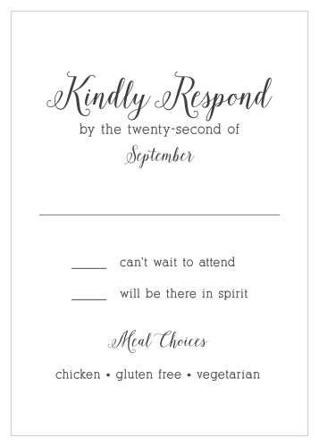 The Whimsical Calligraphy Response Cards are the perfect match for the Whimsical Calligraphy Wedding Invitation Suite.
