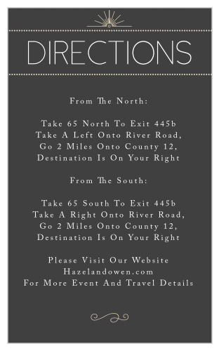 Add the Stylized Sunbursts Directions Cards to you wedding stationery and give your guests the exact directions to your location.