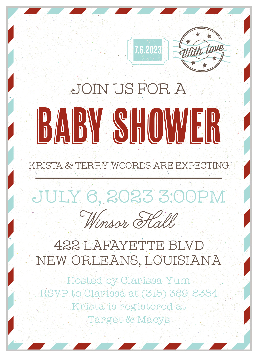 Vintage Envelope Baby Shower Invitations