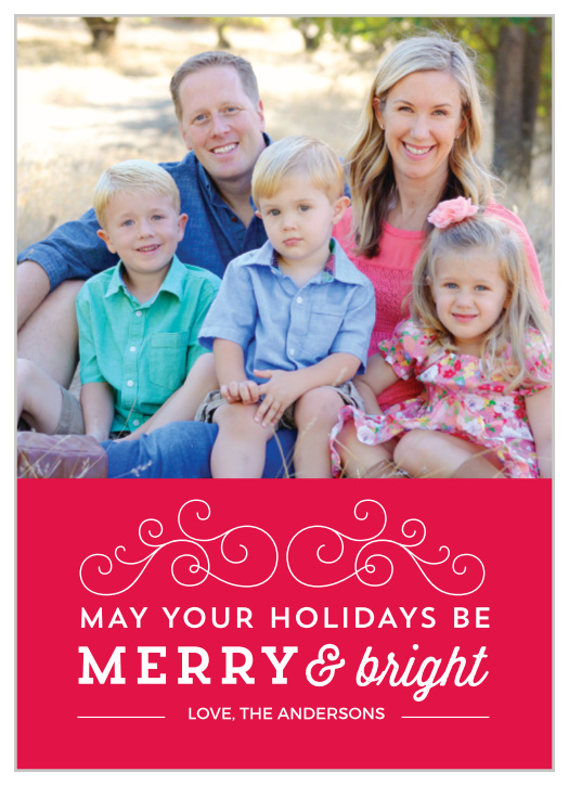 Festive swirls and your photo make the Merry Bright Holiday Cards a cheery choice this holiday season.