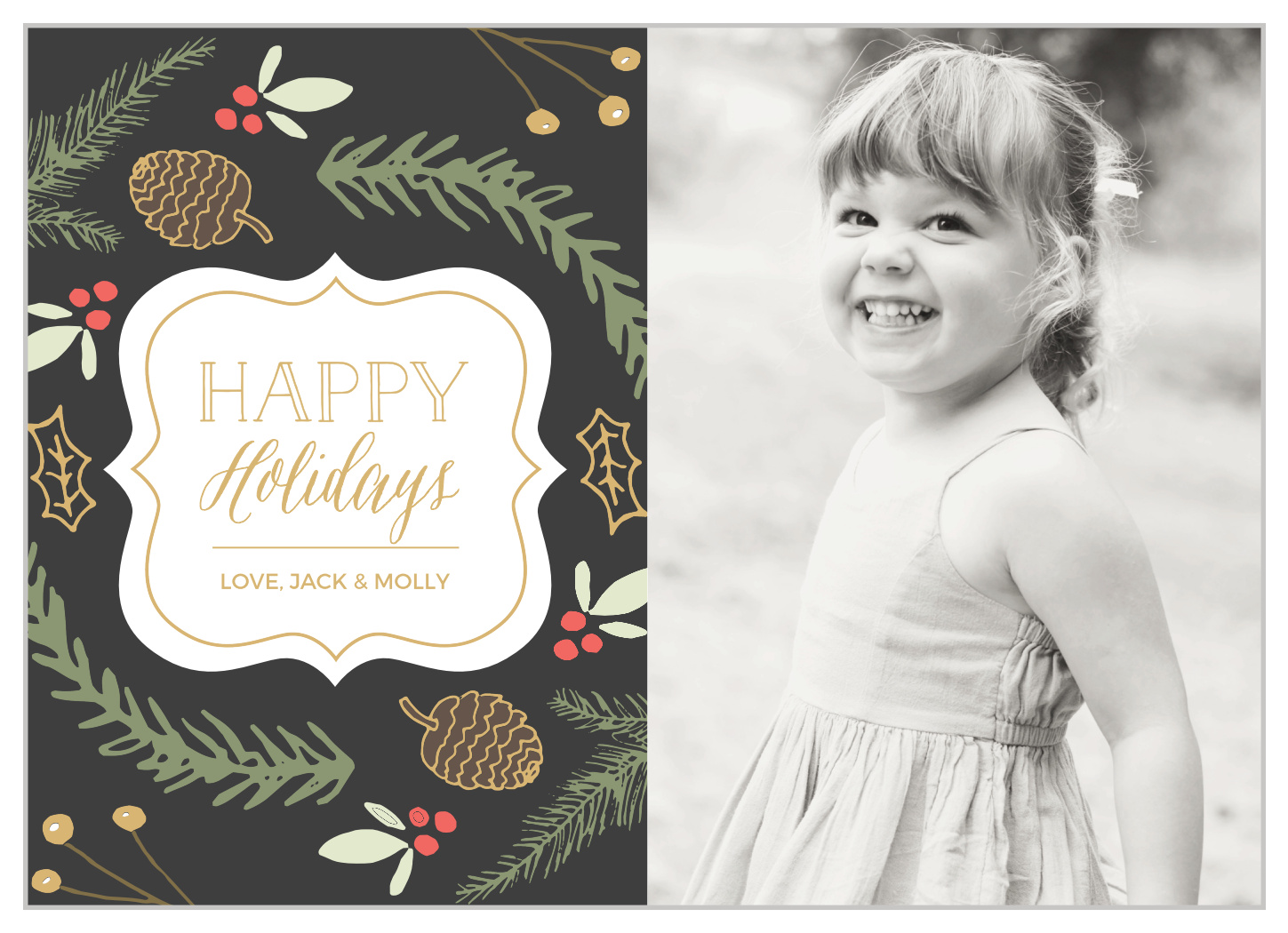 Illustrated Foliage Foil Photo Holiday Cards