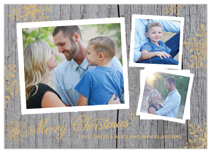 Send holiday wishes and some old-time charm with the Rustic Snowflake Foil Christmas Cards.