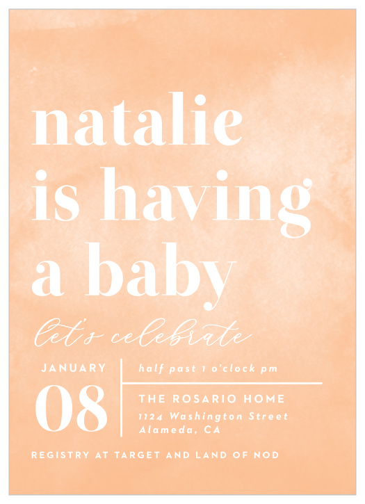 The Bold Type baby shower invitations use typography to create a creative look that is sure to make your invite stand out.