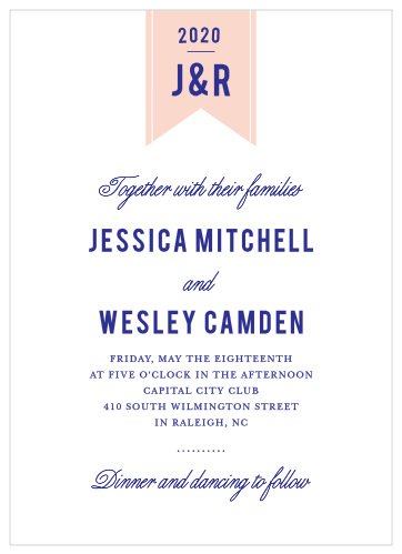 Invite friends and family to celebrate your union with the Modern Banner Wedding Invitation from the Crafty Pie Collection at Basic Invite.