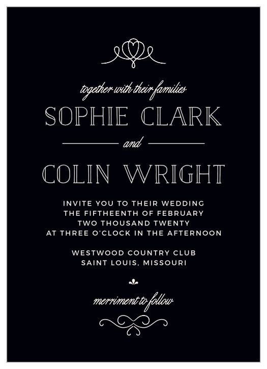 Make a statement with the handwritten fonts and the beautiful swirl accents of the Classic Penmanship Wedding Invitations from the Crafty Pie Collection at Basic Invite.