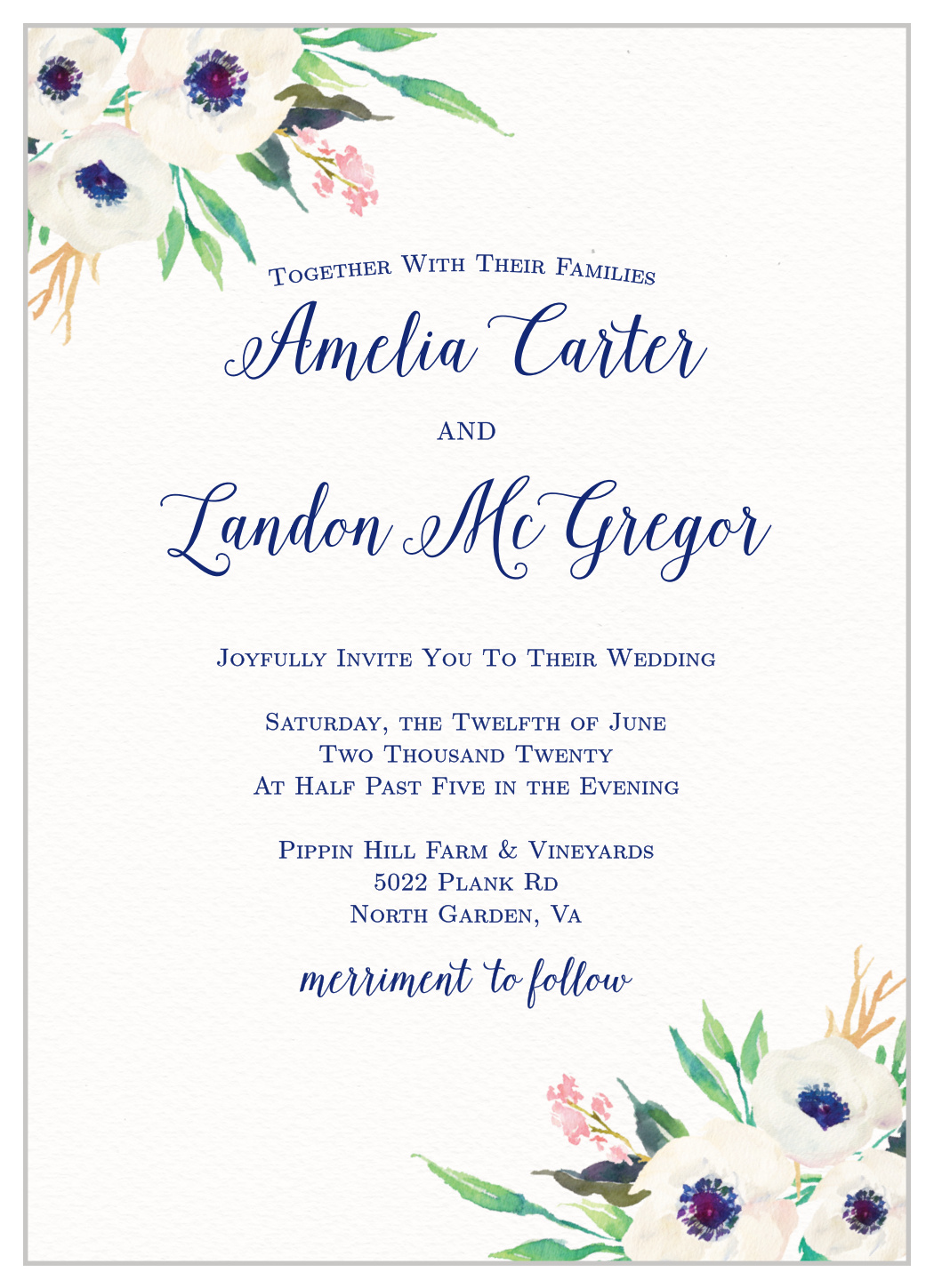 Watercolor Anemone Wedding Invitations