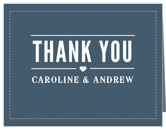 The Retro Poster Thank You Cards leave your guests with a good last impression of your wedding. This design features Western-style fonts, a dashed lined border, and a heart embellishment.