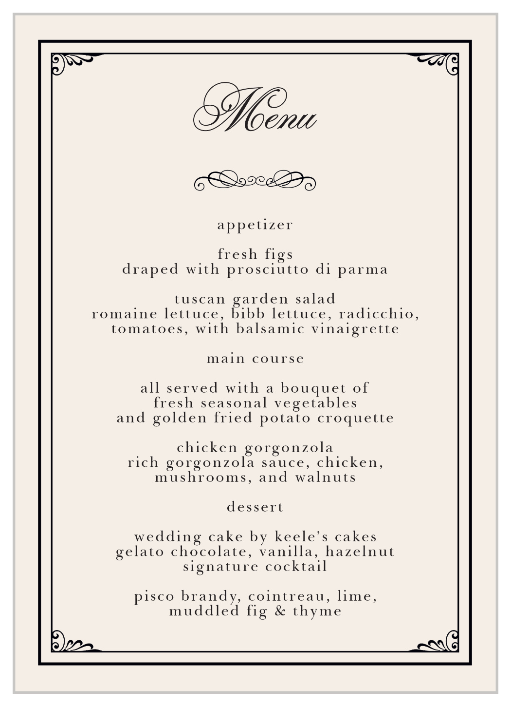 Grand Victorian Wedding Menu by Basic Invite