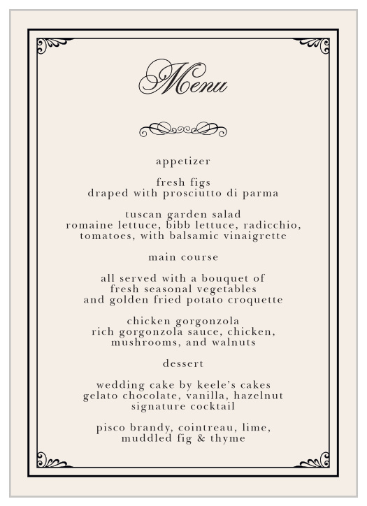 Impress your guests with the simple yet elegant look of the Grand Victorian Wedding Menu.