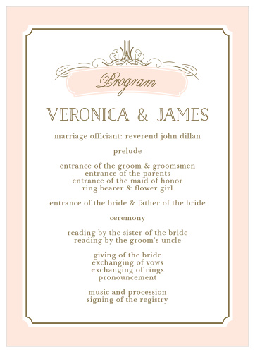 Make sure everything runs glamorously during your ceremony with the Opulent Frames Wedding Programs.