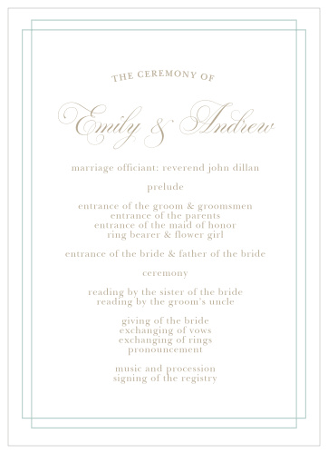 Use the Emily Swash Wedding Programs to effortlessly and efficiently organize your wedding ceremony.