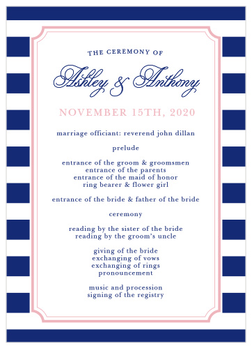 Organize your ceremony with the Preppy Stripe Wedding Programs from the Crafty Pie Collection at Basic Invite. 