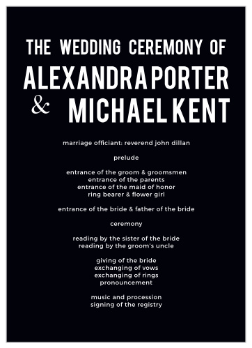 Organize your ceremony with the bold look of the Modern Poster Wedding Programs.