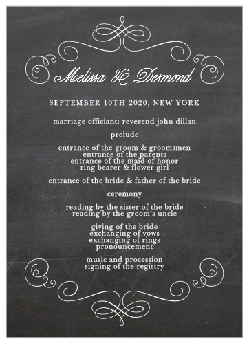 Staying organized and on schedule is difficult enough, especially throughout planning your wedding. With the Fancy Chalkboard Wedding Programs, you can do all of that.