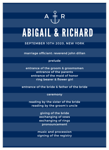 Staying organized and on schedule is difficult enough, especially throughout planning your wedding. With the Modern Nautical Wedding Programs, you can do all of that.