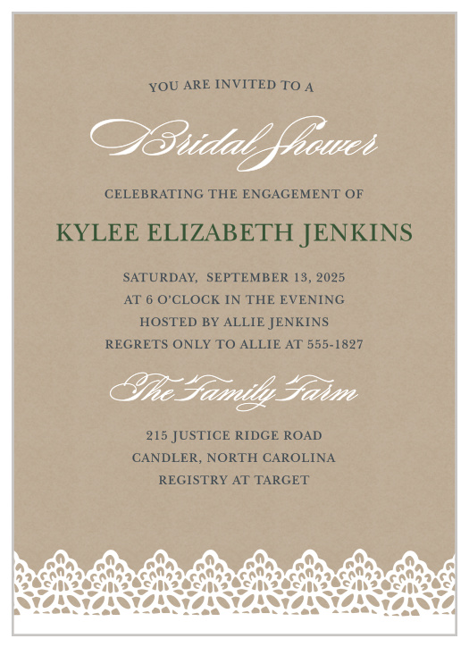 Rustic Bridal Shower Invitations Match Your Color Style Free   Rustic Lace Bridal Shower Invitations Up L 