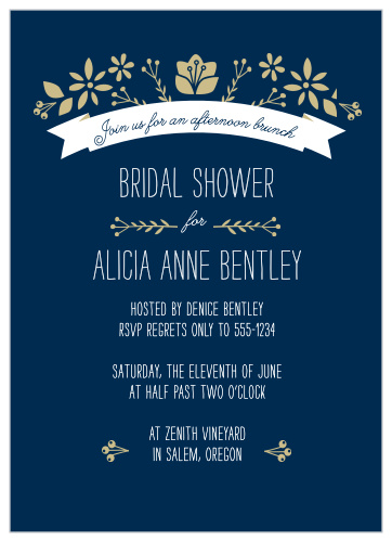 Invite friends and family to celebrate with the Folksy Floral Bridal Shower Invitations from the Crafty Pie Collection at Basic Invite.
