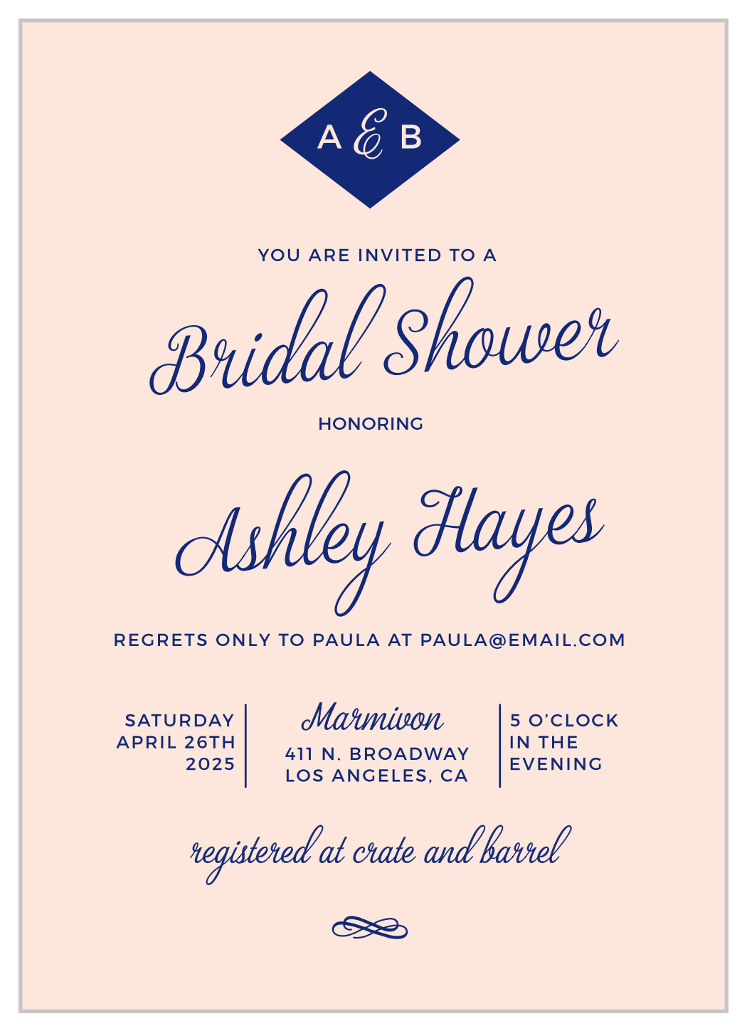 Monogram Diamond Bridal Shower Invitations