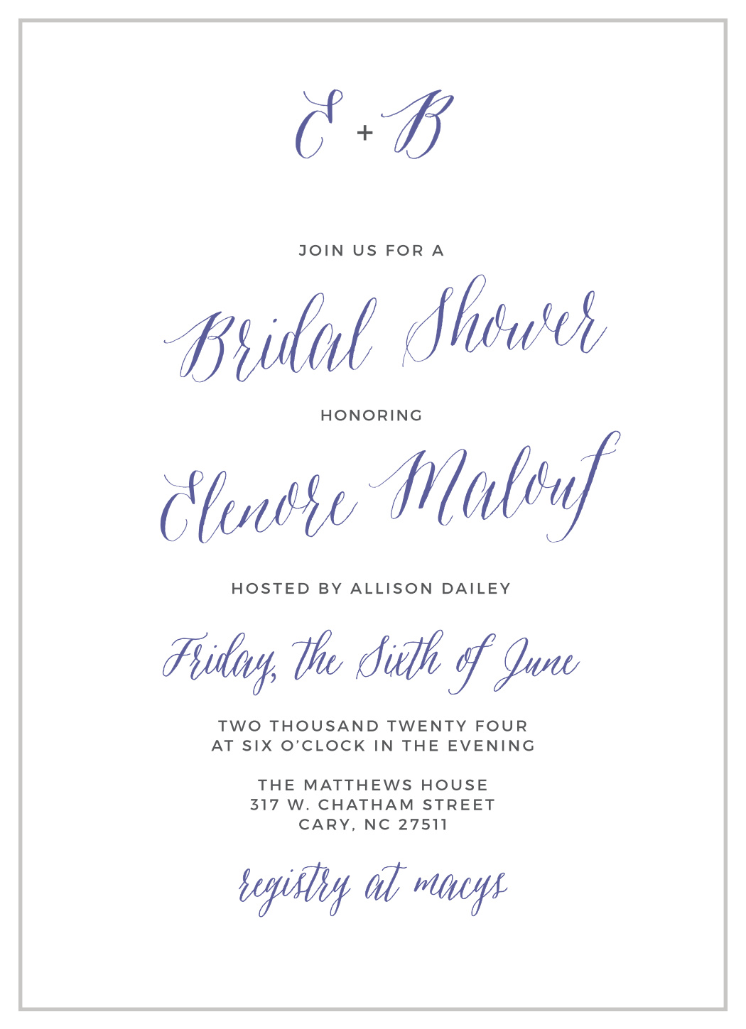 Rustic Script Bridal Shower Invitations
