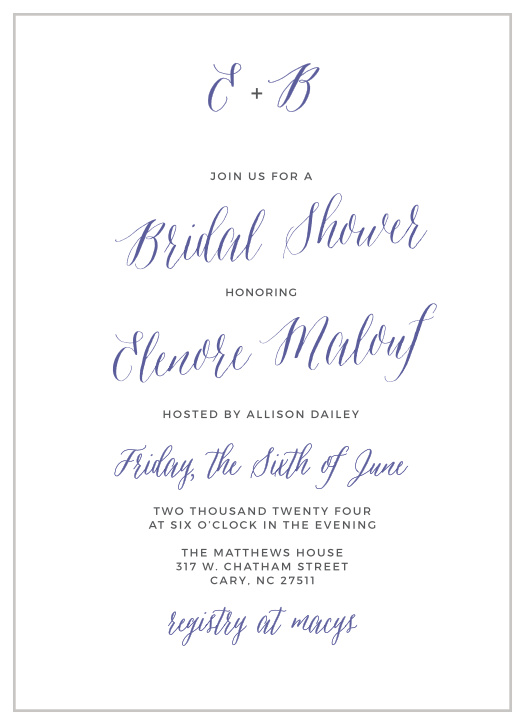 The Rustic Script Bridal Shower invitations from the Crafty Pie Collection at Basic Invite are simply romantic! 