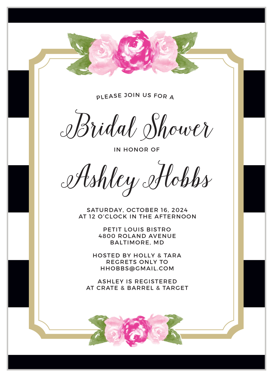 Floral Stripe Bridal Shower Invitations