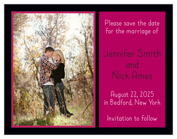 The Uniquely Yours save the dates cards offer a trendy look for your daring couples.