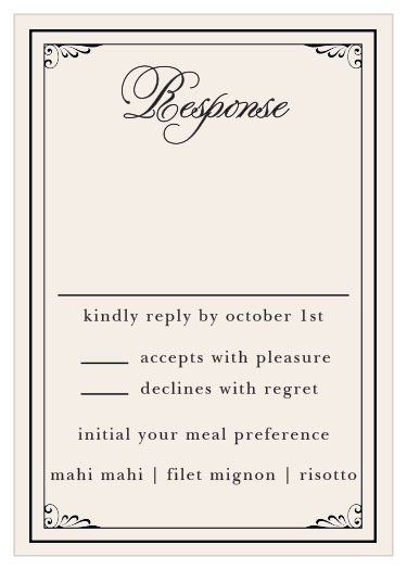 Collect RSVP's with the Grand Victorian Response Cards from the Crafty Pie Collection at Basic Invite.