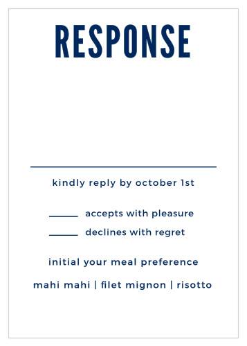 If you are looking for an RSVP card to match your wedding invitation, then the Modern Nautical RSVP Cards are the right response card for you.
