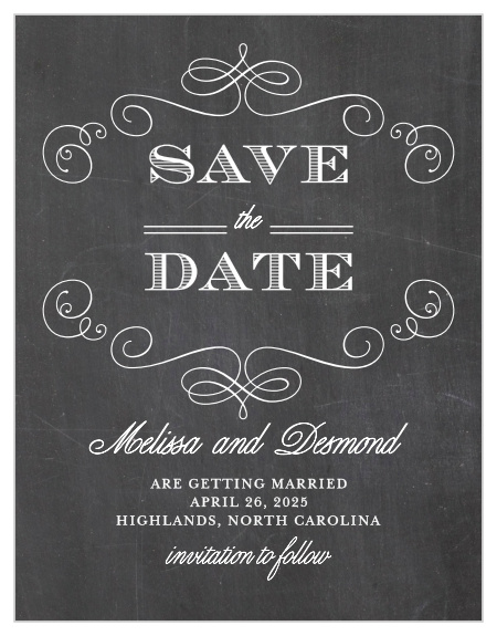 The Fancy Chalkboard Save-the-Date Cards are part of the Crafty Pie collection by Basic Invite.  Now you can take your favorite save the date design and instantly personalize it online with real-time previews.