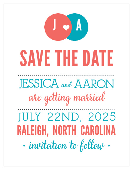 Customize the playful design of the Modern Venn Save-the-Date Cards.