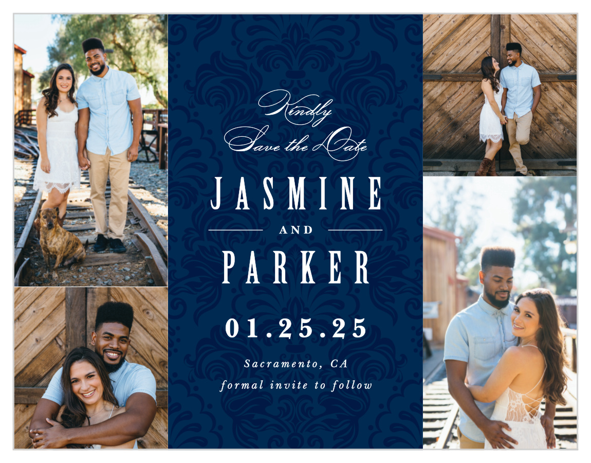 Ribbon & Damask Save the Date Cards