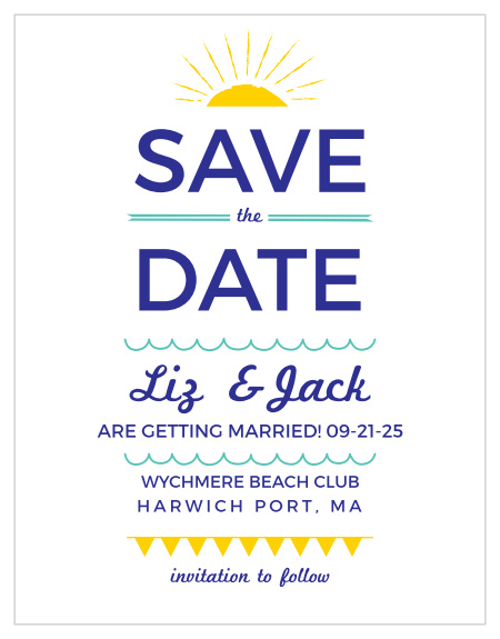 Cute, doodle-style illustrations give the Modern Beach Save-the-Date Magnets a fun and laid-back feel.