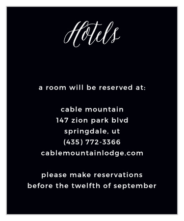 Let guests know what travel plans to make or about any reservations you have made for them with the Modern Elegant Ceremony Cards.