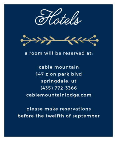 Let guests know where to stay and other necessary travel information with the Folksy Floral Accommodations Cards from the Crafty Pie Collection at Basic Invite.