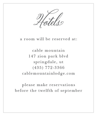 The Calligraphy Script Accommodation Cards are part of the Crafty Pie collection by Basic Invite.