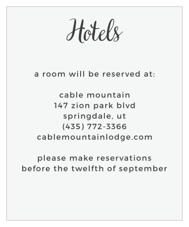 Let guests know when and where to make travel reservations with the Garden Party Accommodation Cards. 