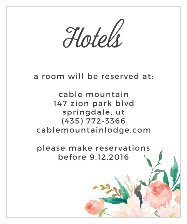 Help guests make their travel reservations with the Blossoming Love Accommodation Cards. 