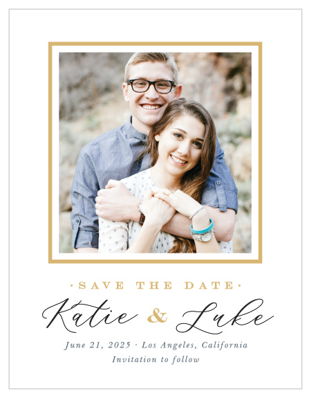 Share your big news with family and friends, using our modern Photo Romance Save the Date Cards!