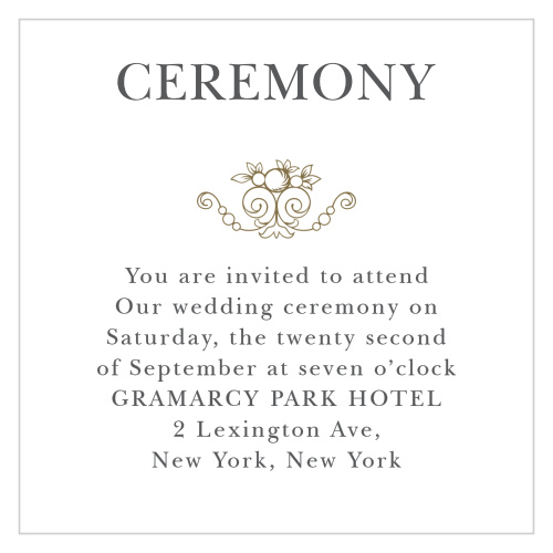 Include your ceremony information with the Vintage Damask Ceremony Cards. 