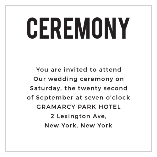 Create your custom wedding stationery with the Modern Poster Ceremony Cards. 