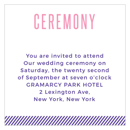 Give details to the people you want at your ceremony using the Artful Elegance Ceremony Cards from the Crafty Pie Collection at Basic Invite.