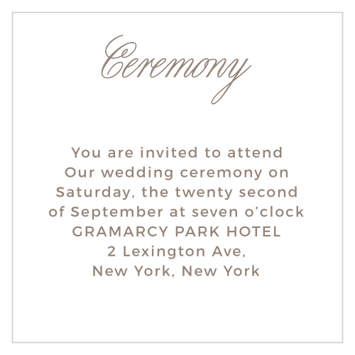 Small and elegant, the Vintage Frame Ceremony Cards are ideal for including details not wanted on the wedding invitation.