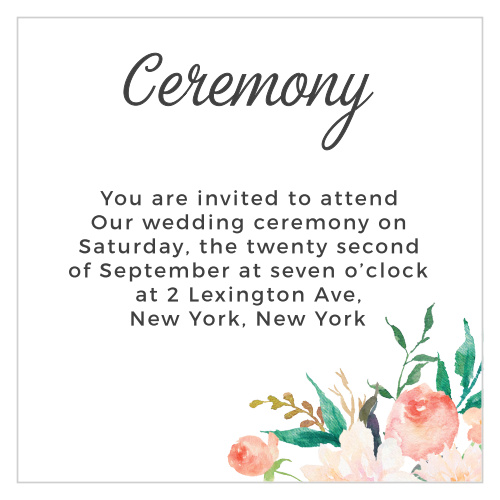 Sweet watercolor flowers adorn the bottom right corner of the Blossoming Love Ceremony Cards.