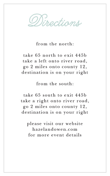 Include the Whimsical Script Direction Cards as a thoughtful addition to your wedding stationery.