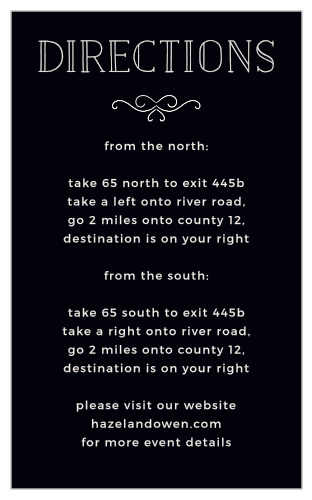 Give guests directions to your wedding venue with the Classic Penmanship Direction Cards from the Crafty Pie Collection at Basic Invite.