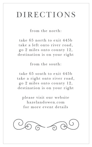 Guests will arrive fashionably on time when you include the Parisian Chic Direction Cards as part of your wedding stationery.