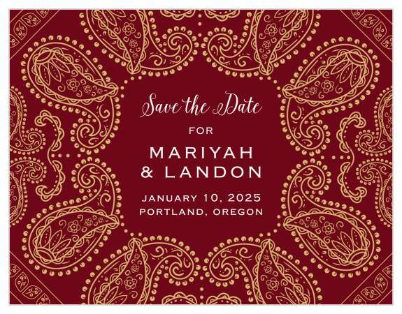 Wow your friends and family with both your good news and the design of our Precious Paisley Save the Date Cards.