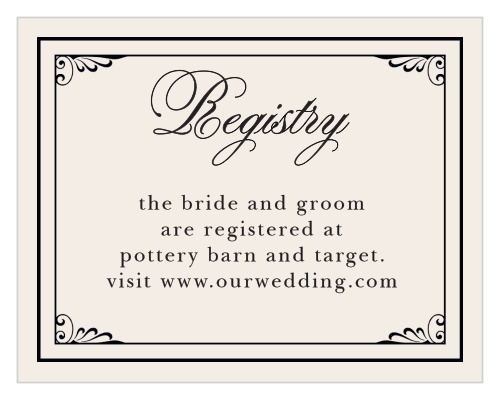 Direct guests to your wedding wishlist with the Grand Victorian Registry Cards from the Crafty Pie Collection at Basic Invite. 
