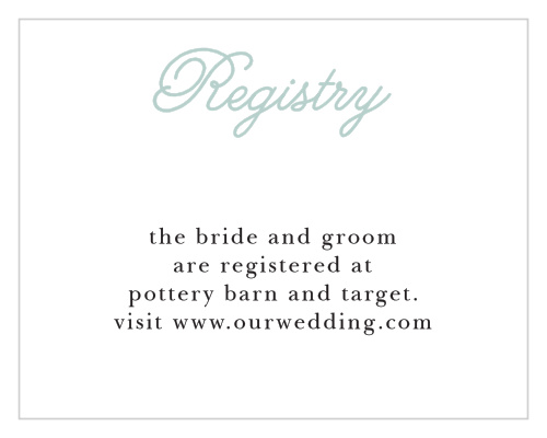 The Whimsical Script Registry Cards are perfect for directing guests to your wedding wish list.