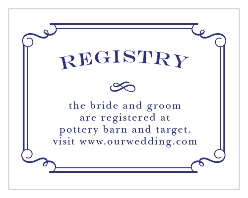 The Handwritten Deco Registry Cards are an elegant and tasteful way to direct guests to your wedding registries.